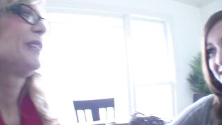 Blonde MILF with glasses is happy to eat brunette's muff - 2 image