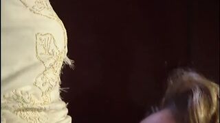 Two blonde lesbians lick each other's pussies in a bar - 1 image