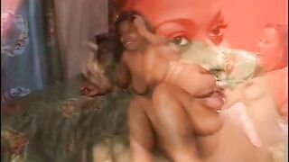 Ebony lesbian trio eat pussies and ride strapon indoors - 6 image