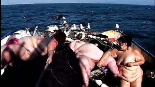 Horny BBW lifeguards fuck each other on the deck with toys - 1 image