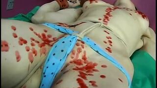 Red hot wax poured over blindfolded chick by dominatrix - 1 image