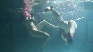 Russian lesbian girls swimming in the pool - 11 image