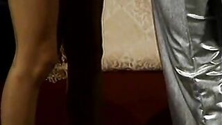 Two busty blondes dominate sexy brunette on a couch - 2 image