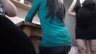 Unexpected lesbian threesome in the kitchen with dirty talk - 1 image