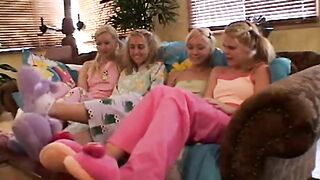 Teen pajama party lesbians get naked together