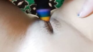 Gf takes rainbow dick and cums all over my shirt - 5 image