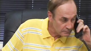 Wife licks husband's interns tight pussy