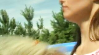 Lesbians have fun with a dildo at pool party - 5 image