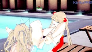 Neige Hausen and Amari Aquamarine engage in Intense lesbian play - Super Robot Wars OG & X Hentai - 2 image