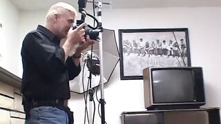 Horny bitch and older lover behind the scenes