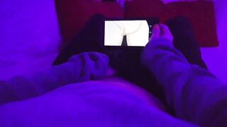 Redhead Girl masturbating watching lesbian Hentai uncensored when parents are in home - 2 image