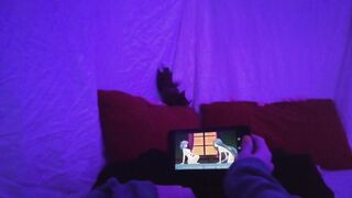 Redhead Girl masturbating watching lesbian Hentai uncensored when parents are in home - 4 image