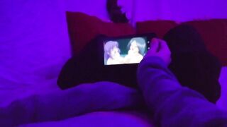 Redhead Girl masturbating watching lesbian Hentai uncensored when parents are in home - 8 image