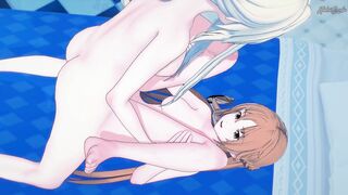 Asuna and Alice grind their clits hard until they orgasm -  Sword Art Online Lesbian Hentai. - 14 image