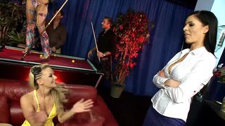 Four horny sluts share sperm mouth to mouth - 1 image