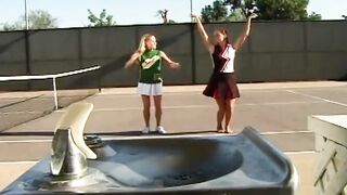 Two teens start lesbian masturbation on the tennis court - 6 image