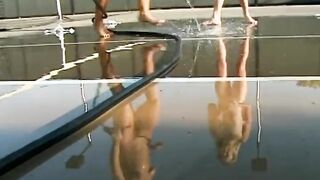 Two teens start lesbian masturbation on the tennis court - 9 image