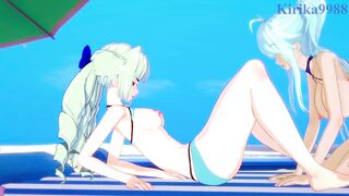 Saint-Germain and Cagliostro engage in intense lesbian play on the beach. - Symphogear Hentai - 11 image