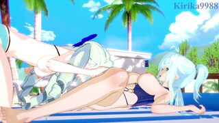 Saint-Germain and Cagliostro engage in intense lesbian play on the beach. - Symphogear Hentai - 12 image
