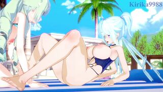 Saint-Germain and Cagliostro engage in intense lesbian play on the beach. - Symphogear Hentai - 13 image