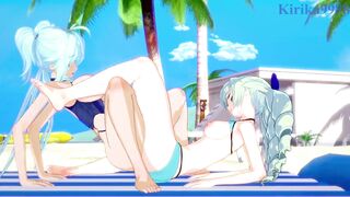Saint-Germain and Cagliostro engage in intense lesbian play on the beach. - Symphogear Hentai - 14 image