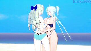 Saint-Germain and Cagliostro engage in intense lesbian play on the beach. - Symphogear Hentai - 3 image