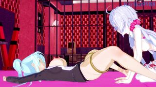 Chris Yukine and Cagliostro engage in intense lesbian play in a secret room. - Symphogear Hentai - 12 image