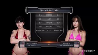 Lesbians Eat Pussy While Wrestling As Charlotte Sartre Battles Nadia Noja - 1 image