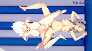 Imu and Miyabi engage in intense lesbian play on the beach. - Senran Kagura Hentai - 1 image
