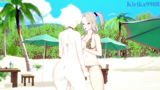 Imu and Miyabi engage in intense lesbian play on the beach. - Senran Kagura Hentai - 2 image