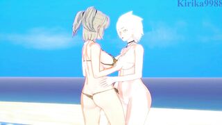 Imu and Miyabi engage in intense lesbian play on the beach. - Senran Kagura Hentai - 4 image