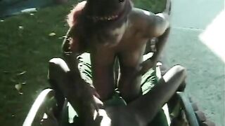 Horny babe moans as her wet cunt is finger fucked outdoors by her lesbian friend - 11 image