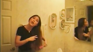 Busty Asian brunette rubs her clit while taking a dildo up her pussy - 3 image