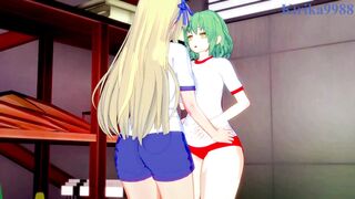 Hikage and Katsuragi engage in intense lesbian play in the warehouse. - Senran Kagura Hentai - 2 image
