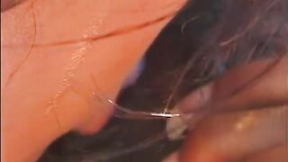 Naughty babe rubs banana on her tits while getting eaten out - 9 image