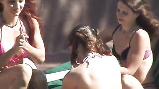 Poolside double penetration session for three gorgeous pussy eating lesbians - 2 image