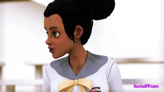Two Lesbian [Ebony&White] Fuck At School - 3D Hentai - 2 image
