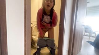 My friend leaves me alone at the hot aunt's house and we fuck in the bathroom - 13 image
