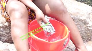 Hot and wild public fuck at the river between a bodybuilder and a neighbor during laundry in Cameroon, Africa. to see exclusively on xvideos red - 4 image