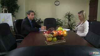 Eating out her super seductive blonde colleagues pussy just so she feels better - 1 image