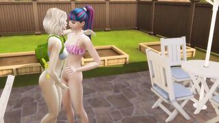 Two inexperienced lesbians licked each other in the neighbor's yard - 10 image