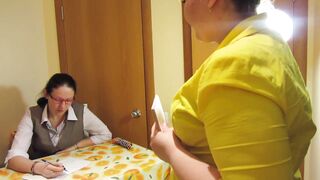 Fat student licks her teacher's ass. Exuberant fantasy of a mature teacher - lesbians: snickers in anal, carrots in the asshole, anilingus, rimming, cunnilingus. PAWG. Are you going to lick ass for an exam? Food Fetish. - 2 image