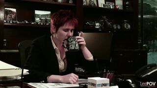 Rude redhead boss takes advantage of her submissive lesbian employee by ramming her with a strapon - 2 image