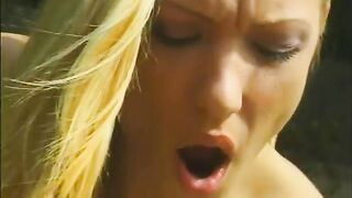 Lesbian teens playing with toys and pussies outdoors - 10 image