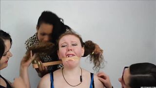Thick Redheaded Bondage Slut Heavily Gagged By Three Lezdom Mistresses - 6 image