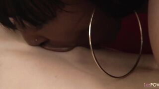 Lesbo interracial sex by the swimming pool and on a red sofa between two skinny atractive girls - 7 image