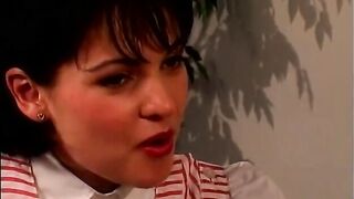 Blonde lesbian and her brunette girlfriend play on the bed - 3 image