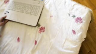 Hot girl playing with her pussy and watching lesbian porn on PH. 4K UHD - 4 image