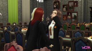 Naughty girls rubbing each other. Lesbians at the dinner table at Hogwarts. Hermione, Ginny and Luna - 3 image