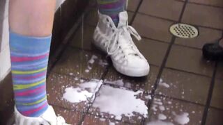 Petite service spills on the customer, in the back room she undresses and licks her clean deep into her cunt